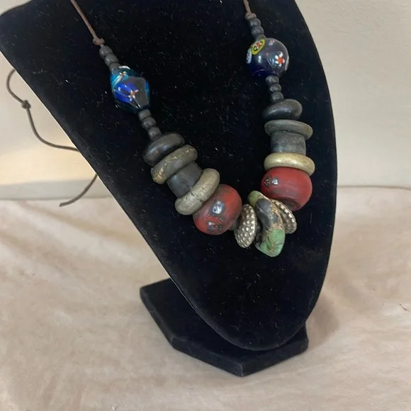 Handcrafted Multicolor Beaded Necklace Jewelry Old Beads African Rare Antique - Picture 7 of 7